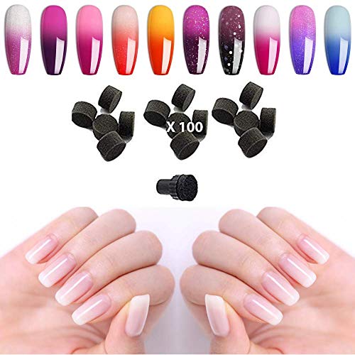 100 espumas de degradado para uñas para baby boomer o semipermanente, Nail Art mousse, uñas degradadas, esponja barnizada, gel, todo tipo de manicura, esponja para manicura con tampón.