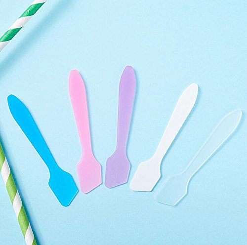 100 unidades de longitud de 3,2 pulgadas desechables de plástico cosmético crema loción cuchara de maquillaje espátula palo facial máscara cuchara para mezclar y muestreo DIY herramienta de belleza