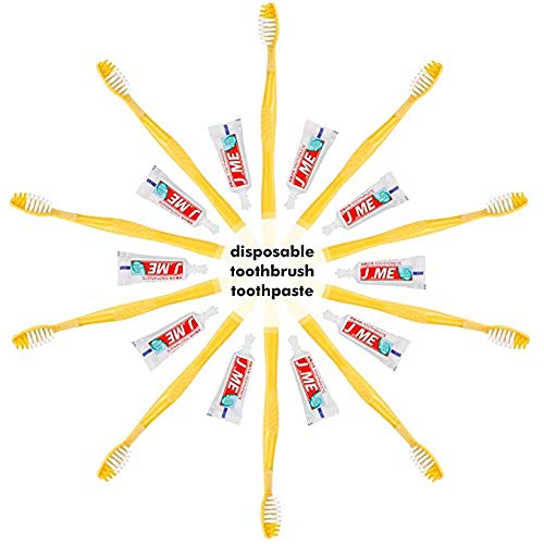 100 unids Cepillos de dientes desechables y pasta de dientes envueltos individualmente Equipo dental Traje de viaje para viajes, hotel, huéspedes