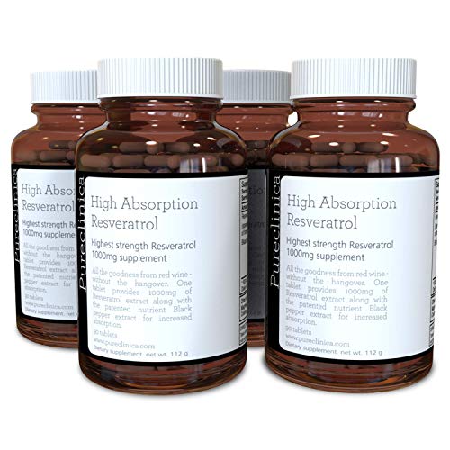 1000mg Resveratrol x 360 tablets - (4 bottles each with 90 tablets - 12 months supply). 10 x strength and with black pepper extract for faster absorption. SKU: RV3x4