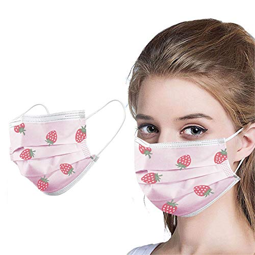 10/50 / 100PCS Unisex Adulto Lindo Impresión de Fresa Desechable A Prueba de Polvo Industrial Protección de 3 Capas (50PCS, Rosado)