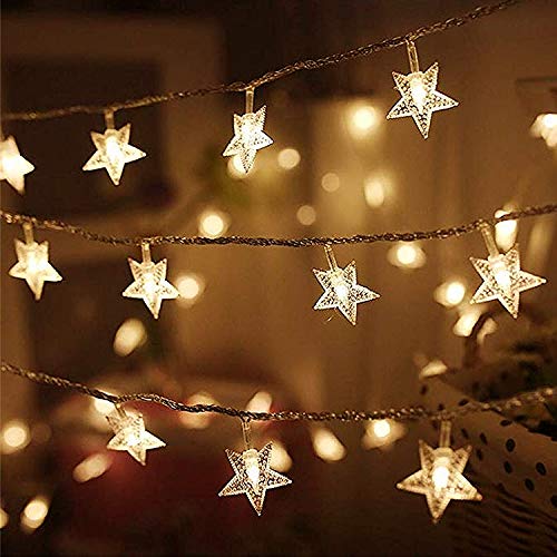 10M LED String Lights 80 Warm White Waterproof Battery Operated Fairy Light Crystal Ball, Star Decorative Lights for Garden, Patio, Yard, Christmas, Tree Decoration, Home Wedding Party Decoration star