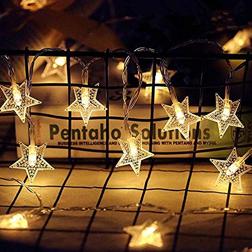 10M LED String Lights 80 Warm White Waterproof Battery Operated Fairy Light Crystal Ball, Star Decorative Lights for Garden, Patio, Yard, Christmas, Tree Decoration, Home Wedding Party Decoration star