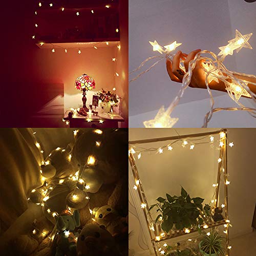 10M LED String Lights 80 Warm White Waterproof Battery Operated Fairy Light Crystal Ball, Star Decorative Lights for Garden, Patio, Yard, Christmas, Tree Decoration, Home Wedding Party Decoration star