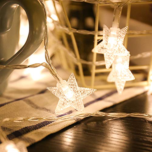 10M LED String Lights 80 Warm White Waterproof Battery Operated Fairy Light Crystal Ball, Star Decorative Lights for Garden, Patio, Yard, Christmas, Tree Decoration, Home Wedding Party Decoration star
