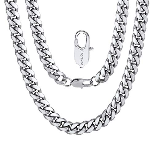 10mm Ancho 24 Pulgadas Longitud Joyería Típica Europea Hombre Mujer Acero Inoxidable Cadena Curb Cubano Miami Gruesa Brillo Veneciana Grabado Gratis