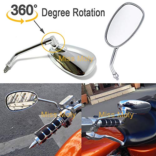 10mm Motocicleta Espejos Laterales de Barra, Cromo M10 Espejos Retrovisores para Bicicleta Deportiva Shadow VTX CBR ZX Chopper Street