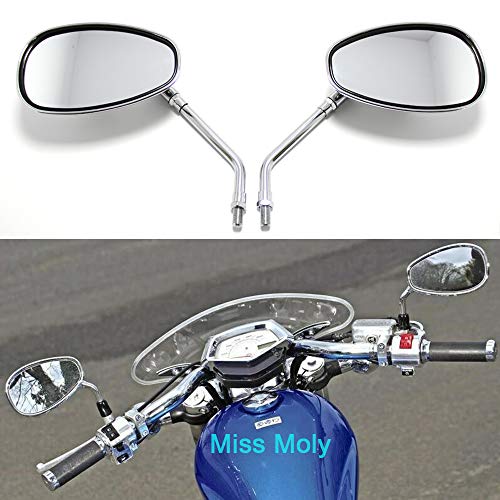 10mm Motocicleta Espejos Laterales de Barra, Cromo M10 Espejos Retrovisores para Bicicleta Deportiva Shadow VTX CBR ZX Chopper Street
