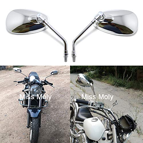 10mm Motocicleta Espejos Laterales de Barra, Cromo M10 Espejos Retrovisores para Bicicleta Deportiva Shadow VTX CBR ZX Chopper Street