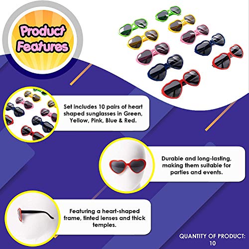 10pcs Corazón Gafas De Fiesta, Neón Gafas De Sol Para Adultos Y Niños, Relleno Perfecto Para Fiestas Regalos, Novedad Juguete, Props Carnaval Disfraz Cumpleaños Accesorios Decoraciones