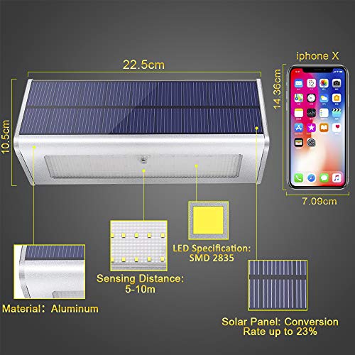 1100lm La luz solar 48 LED 4500mAh de una aleación de aluminio, impermeable al aire libre, radar de sensores de movimiento, aplicable en el porche, el jardín, el patio, el garaje -La Cálida Luz Blanca