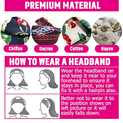 12 diademas para mujeres, bandas para el cabello elásticas con nudos para la cabeza, accesorios para el cabello con estampado de flores vintage para mujeres y niñas.