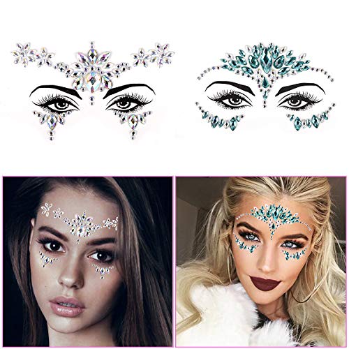 12 Juegos Pegatinas Cara Joyas Sirena Cara Gems Pegatinas Festival, Rhinestone Cara Joyas Festival del Ttatuaje Ojos Halloween Frontal Pegatina Facial