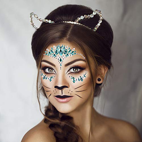 12 Juegos Pegatinas Cara Joyas Sirena Cara Gems Pegatinas Festival, Rhinestone Cara Joyas Festival del Ttatuaje Ojos Halloween Frontal Pegatina Facial