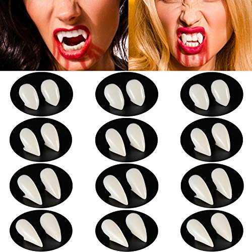 12 Pares Dientes de Vampiro de Halloween Colmillos de Vampiro Dentaduras Falsas de Disfraz para Suministros de Fiesta de Disfraces de Halloween (13 mm, 15 mm, 17 mm, 19 mm)