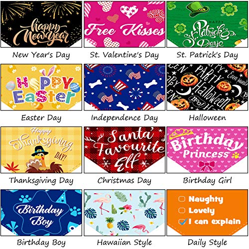 12 Piezas Bandana de Perros de Vacaciones Bandana de Perros de Año Nuevo Bandana de San Valentín Pascua Halloween Acción de Gracias Navidad para Suministro de Disfraces de Mascotas