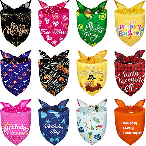 12 Piezas Bandana de Perros de Vacaciones Bandana de Perros de Año Nuevo Bandana de San Valentín Pascua Halloween Acción de Gracias Navidad para Suministro de Disfraces de Mascotas
