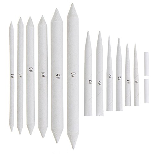 12 Piezas Blending Stumps de Tamaño Surtido y Tortillions para Dibujo y Esbozo con 2 Piezas de Borrador Blanco