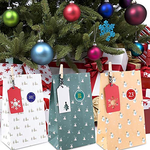 12 x 24 Advent Pegatina en Advent, 6 Tipos Diferentes de Pegatinas de Calendario de adviento y 2 para Cada Tipo, diseños navideños para Manualidades un adviento Calendario, Bella, 40 mm de diámetro