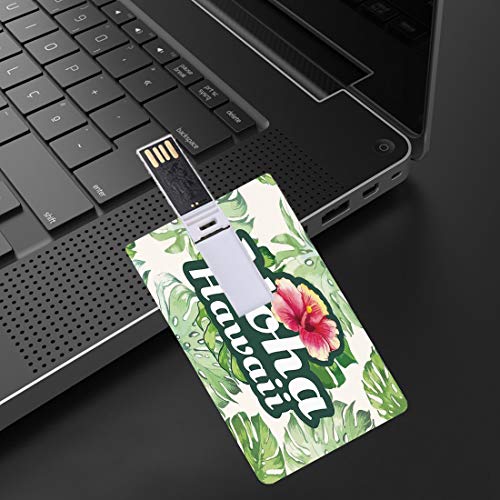 128G Unidades flash USB flash Decoraciones hawaianas Forma de tarjeta de crédito bancaria Clave comercial U Disco de almacenamiento Memory Stick Hojas de Monstera Plantas tropicales Hojas grandes Clim