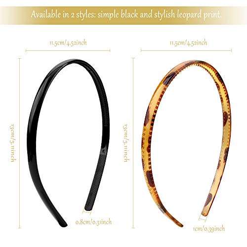 12pcs Diadema Pelo Mujer Niña, Diadema Plástico Diadema con Dientes, 6pcs Diadema Negra con 6pcs Diadema de Leopardo, Decoración de Pelo para Mujeres Chicas Niñas