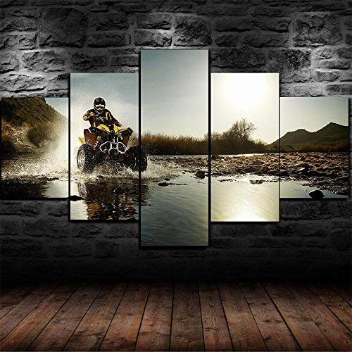 13Tdfc Cuadros Decoracion Salon Modernos 5 Piezas Lienzo Grandes XXL murales Pared hogar Pasillo Decor Abstracto Póster Enmarcado ATV Off-Road Quad Bike HD Print Innovador Regalo