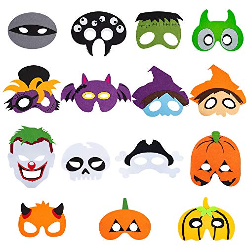 15 máscaras de fieltro de Halloween, fantasma de calabaza, bruja, murciélago para máscaras de cosplay de Halloween, favores de Halloween para niños y niñas, suministros para fiestas de Halloween