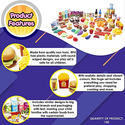 150 Juguetes de Comida Alimentos, Juego Cocina para Niños| No Tóxico y 100% Sin BPA| Verduras Frutas Papas Fritas Pizza Hamburguesa Helado Donuts Chocolates etc| Educativo Regalo Cumpleaños Navidad.