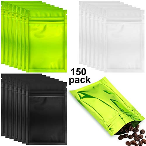 150 Piezas Bolsa Mylar con Cierre Bolsa de Almacenar Alimentos Resellable Bolsa de Papel Aluminio a Prueba de Olor para Alimentos Café Frijoles Dulces Autosellado, 3 Colores, 3,1 x 4,7 Pulgadas