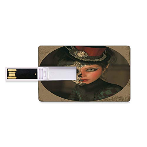 16GB Unidades flash USB flash Cráneo del azúcar Forma de tarjeta de crédito bancaria Clave comercial U Disco de almacenamiento Memory Stick Retrato de niña antigua con maquillaje inspirado en calavera