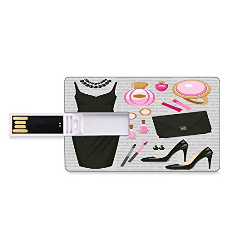 16GB Unidades Flash USB Flash Tacones y Vestidos Forma de Tarjeta de crédito bancaria Clave Comercial U Disco de Almacenamiento Memory Stick Negro Elegante Vestido de cóctel Perfume Maquillaje Clutch