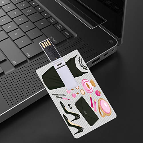16GB Unidades Flash USB Flash Tacones y Vestidos Forma de Tarjeta de crédito bancaria Clave Comercial U Disco de Almacenamiento Memory Stick Negro Elegante Vestido de cóctel Perfume Maquillaje Clutch