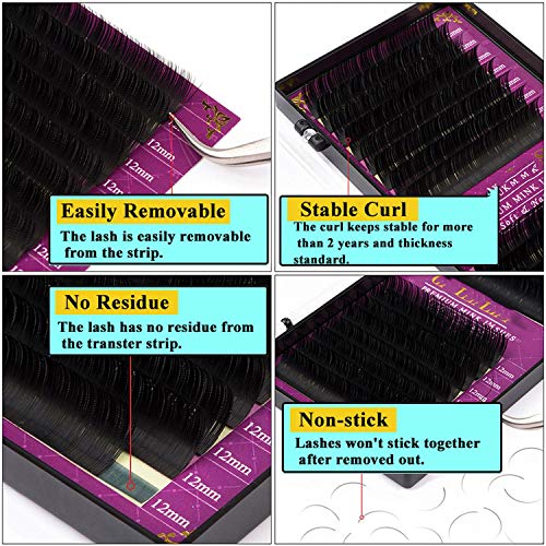 16Rows prima sable falsa mate natural de extensión de la pestaña negro ojo al por mayor de las pestañas cilios maquillaje extensión cilios, C, 0,12 mm, 9 mm
