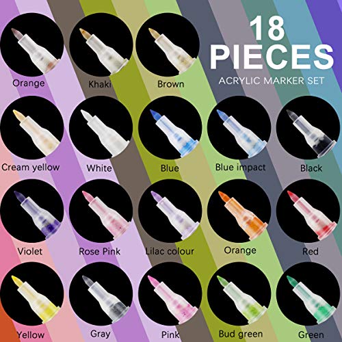 18 Colores Acrílico Pintura Rotulador Rotuladores de Pintura Acrilica rotuladores Rotulador de colores acrílicos 0,7 mm resistente al agua para Marcadores para Pintura de Tela, Madera,Plastico, DIY