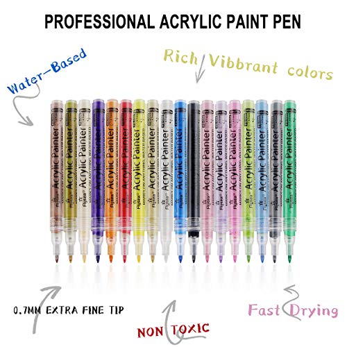 18 Colores Acrílico Pintura Rotulador Rotuladores de Pintura Acrilica rotuladores Rotulador de colores acrílicos 0,7 mm resistente al agua para Marcadores para Pintura de Tela, Madera,Plastico, DIY