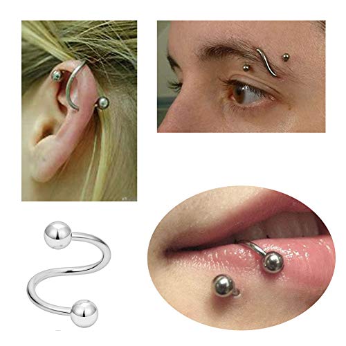 18 Gauge Piercing Oreja Tragus Helix Acero inoxidable Piercing Nariz Labio Ceja Anillo S Twist Piercing Cartilago Daith Con Cono De Reemplazo