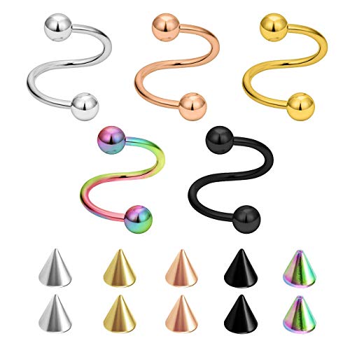 18 Gauge Piercing Oreja Tragus Helix Acero inoxidable Piercing Nariz Labio Ceja Anillo S Twist Piercing Cartilago Daith Con Cono De Reemplazo