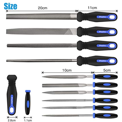18 Pcs Juego de limas y escofinas,Preciva Juego de limas multiusos en acero con alto contenido de carbono incluye lima plana,triángulo,semirredondas,redondas y 12 Pcs limas de agujas,para metal,madera