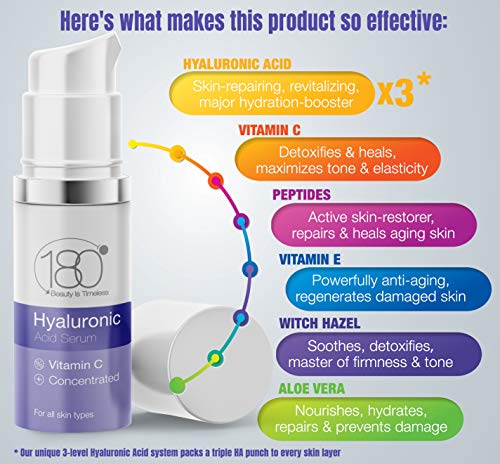 180 COSMETICS - Suero de ácido hialurónico + vitamina C con efecto - Antienvejecimiento - Antiarrugas - Solución lifting instantánea - Lifting fortalecedor