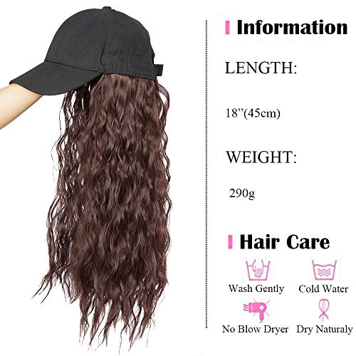 18"(45cm) SEGO Extensiones con Gorra de Cabello Sin Clip Pelo Sintético Se Ve Natural Rizado Ondulado Pelucas Postizos Invisibles Baseball Cap Hat Wig Corn Wave (Vino Rojo,290g)