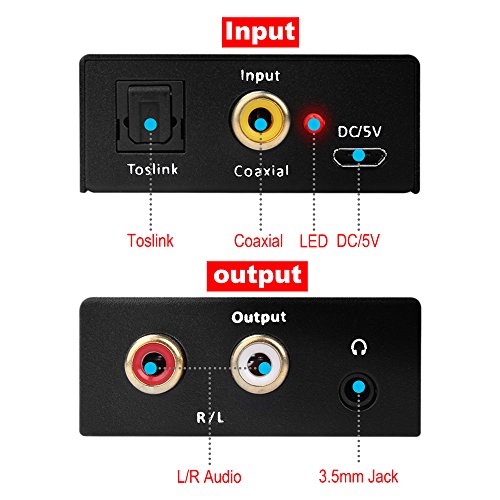 192kHz Digital Analógico Convertidor,Ozvavzk DAC Audio Óptico a Estéreo RCA y Jack 3.5mm Convertidor con Cable Óptico.