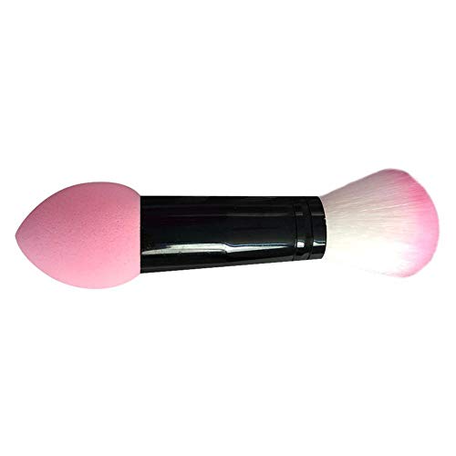1Pcs Cepillo de rubor en polvo de mango corto profesional Nylon Cepillos de maquillaje Colorete de dos cabezales Herramientas cosméticas de metal con esponja