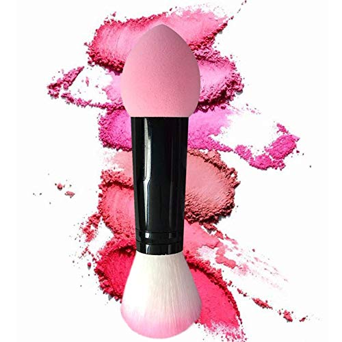 1Pcs Cepillo de rubor en polvo de mango corto profesional Nylon Cepillos de maquillaje Colorete de dos cabezales Herramientas cosméticas de metal con esponja