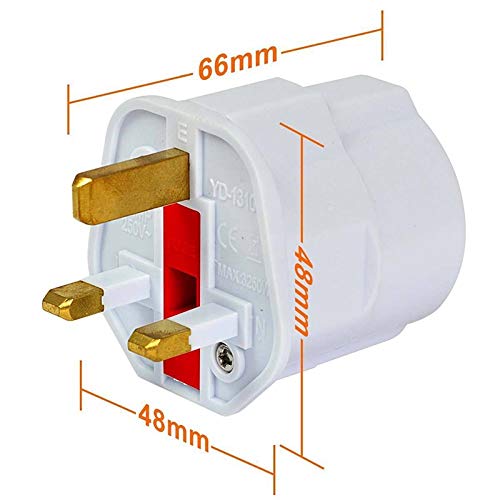 2 Euro Adaptador de enchufe de la UE Pin al adaptador de CA Universal Plug Reino Unido 3 Pin convertidor del recorrido del adaptador de viaje Europea 250V 16A (Color : White, tamaño : 4.8 * 4.*6.6CM)