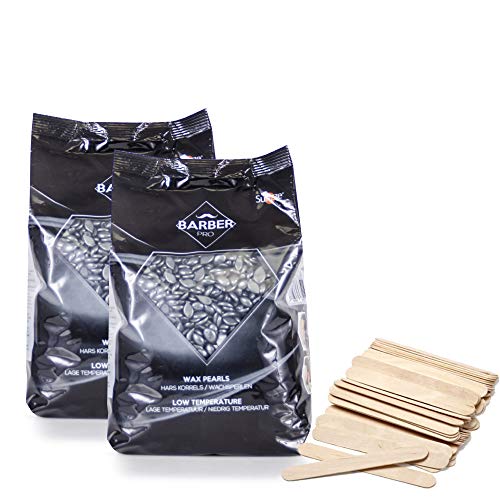 2 kg de perlas de cera Sunzze BARBER PRO + espátula de madera – cera para depilación Brazilian Waxing Film