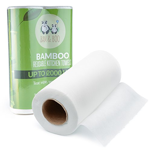2 Paquetes de Toallas de Rollo de Cocina De Bambú Orgánicas – Toallitas de Papel Ecológicas Absorbentes Seca Manos o Limpieza de Casa - Paños, Accesorio de Cocina Reutilizable de Bamboo