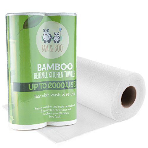 2 Paquetes de Toallas de Rollo de Cocina De Bambú Orgánicas – Toallitas de Papel Ecológicas Absorbentes Seca Manos o Limpieza de Casa - Paños, Accesorio de Cocina Reutilizable de Bamboo