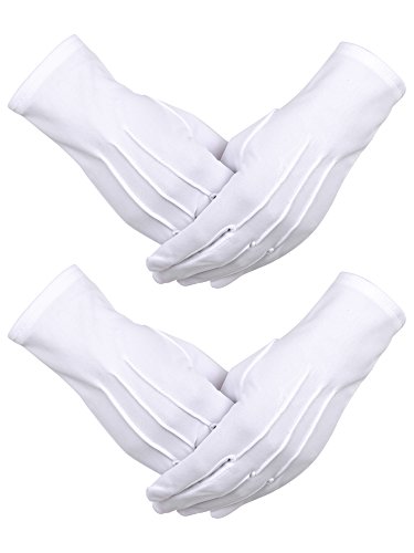 2 Pares de Guantes de Algodón de Nylon Blancos para Policía Tuxedo Formal Disfraz de Guardia de Honor