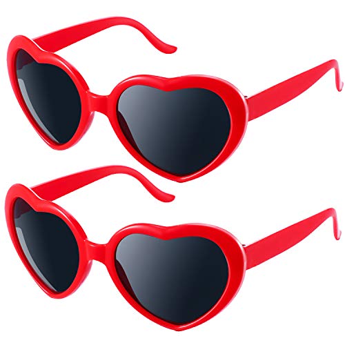 2 Pares Gafas de Sol en Forma de Corazón de Gran Tamaño Gafas de Sol Anteojos de Amor Lindo, Rojo