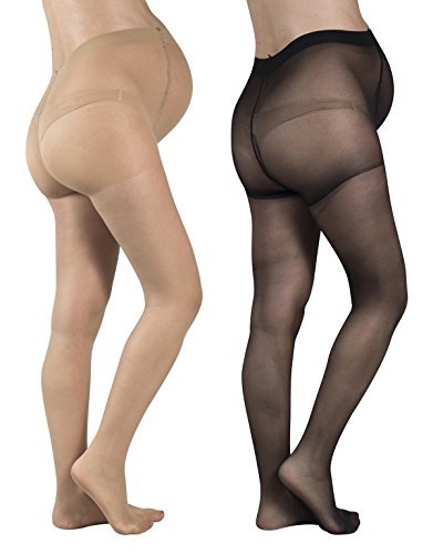 2 PARES MEDIAS PREMAMAN SEMI TRANSPARENTES ANTI-CARRERAS | PANTY PARA FUTURA MAMA | 20 DEN | NATURAL, NEGRO | S, M, L, XL | CALCETERÍA ITALIANA | (S, negro+natural)
